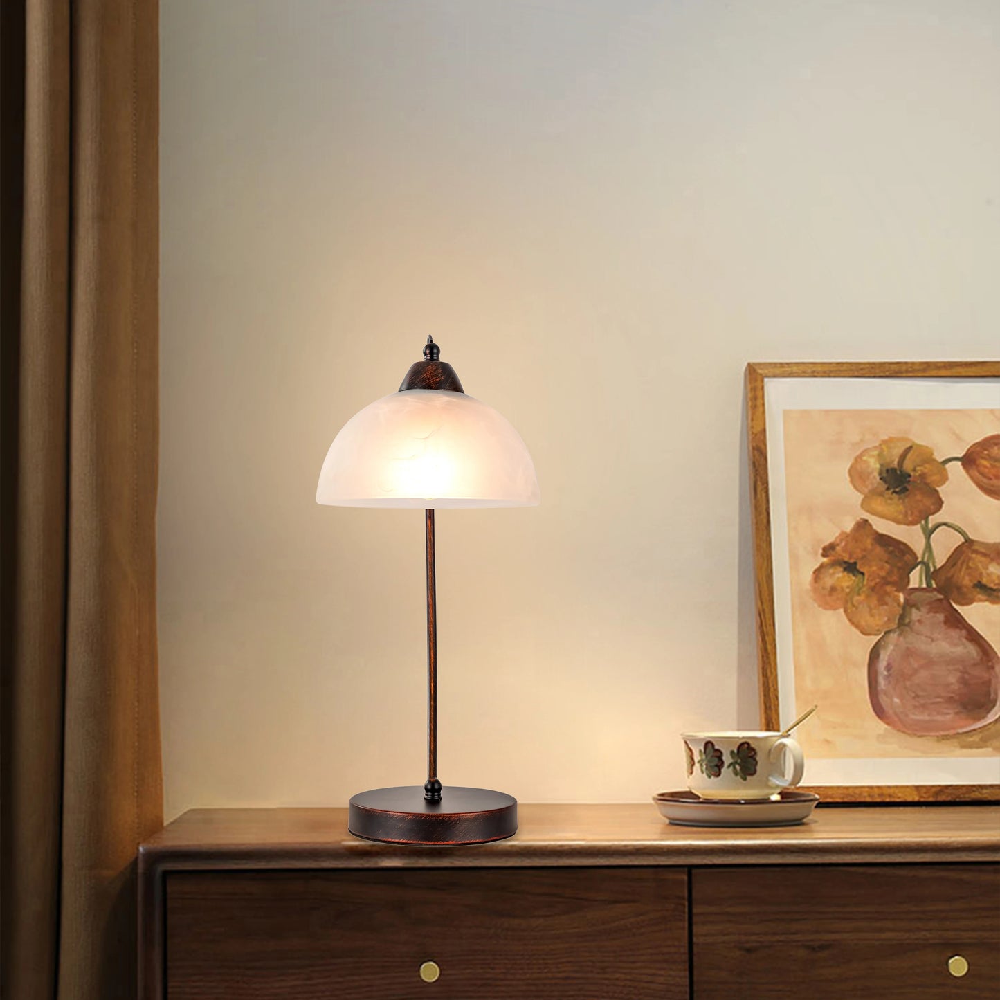 1pcs Vintage table lamp 17.71in With a glass lampshade E26 bulb base (bulb not included) Living Room Bedroom Study