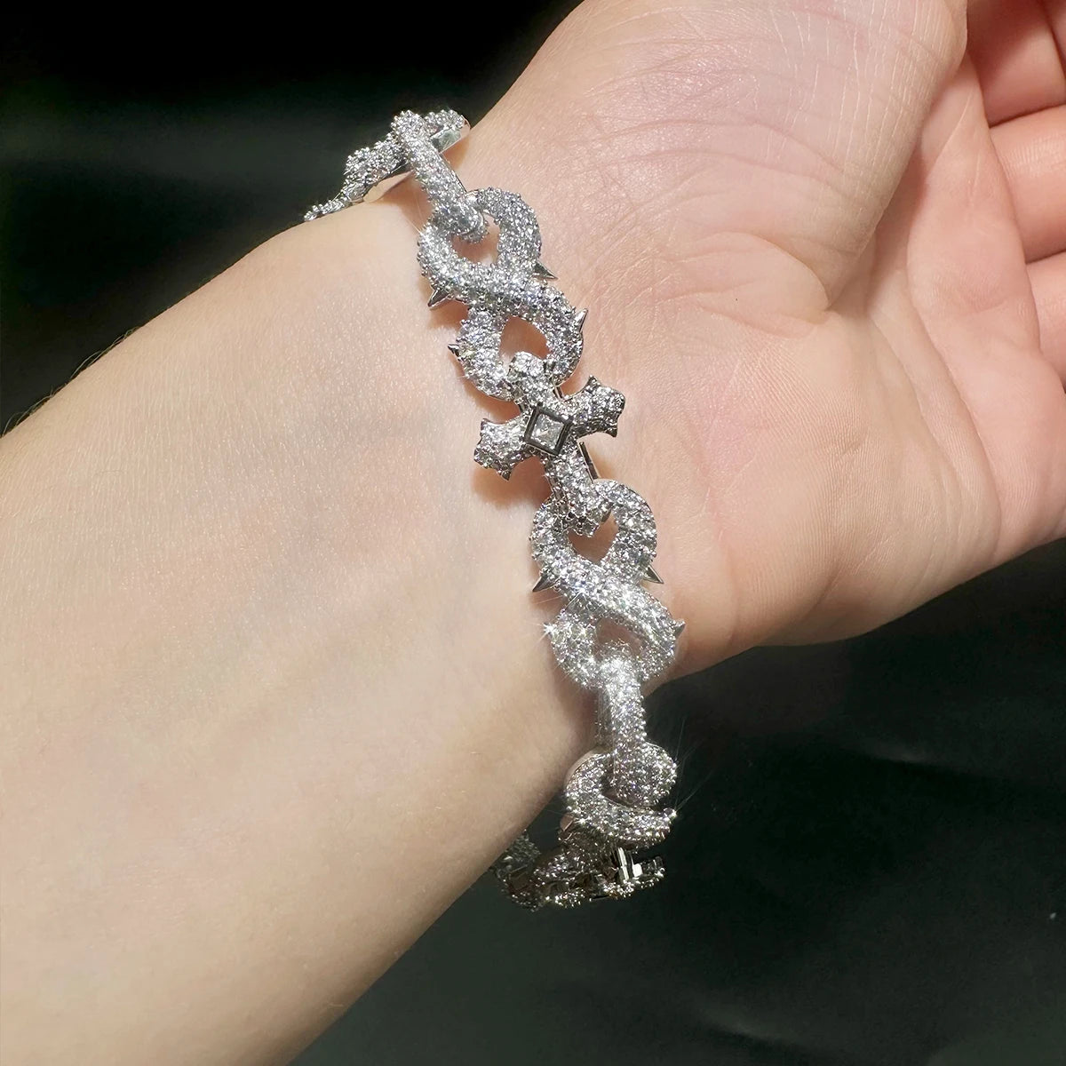 Aokaishen Iced Out Cuban Link Bracelet for Women Cross Infinity Cubic Zirconia Real Gold Plated Hip Hop Jewelry