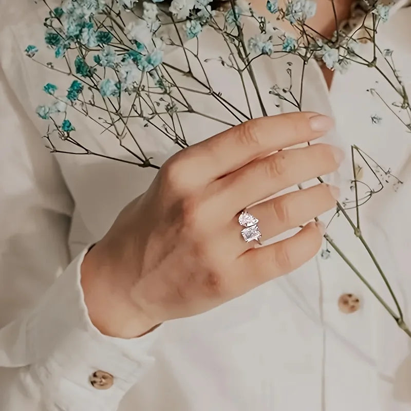 3CT 925 Sterling Silver Cushion Pear Cut Moissanite Engagement Ring, Moissanite Ladies Promise Wedding Band