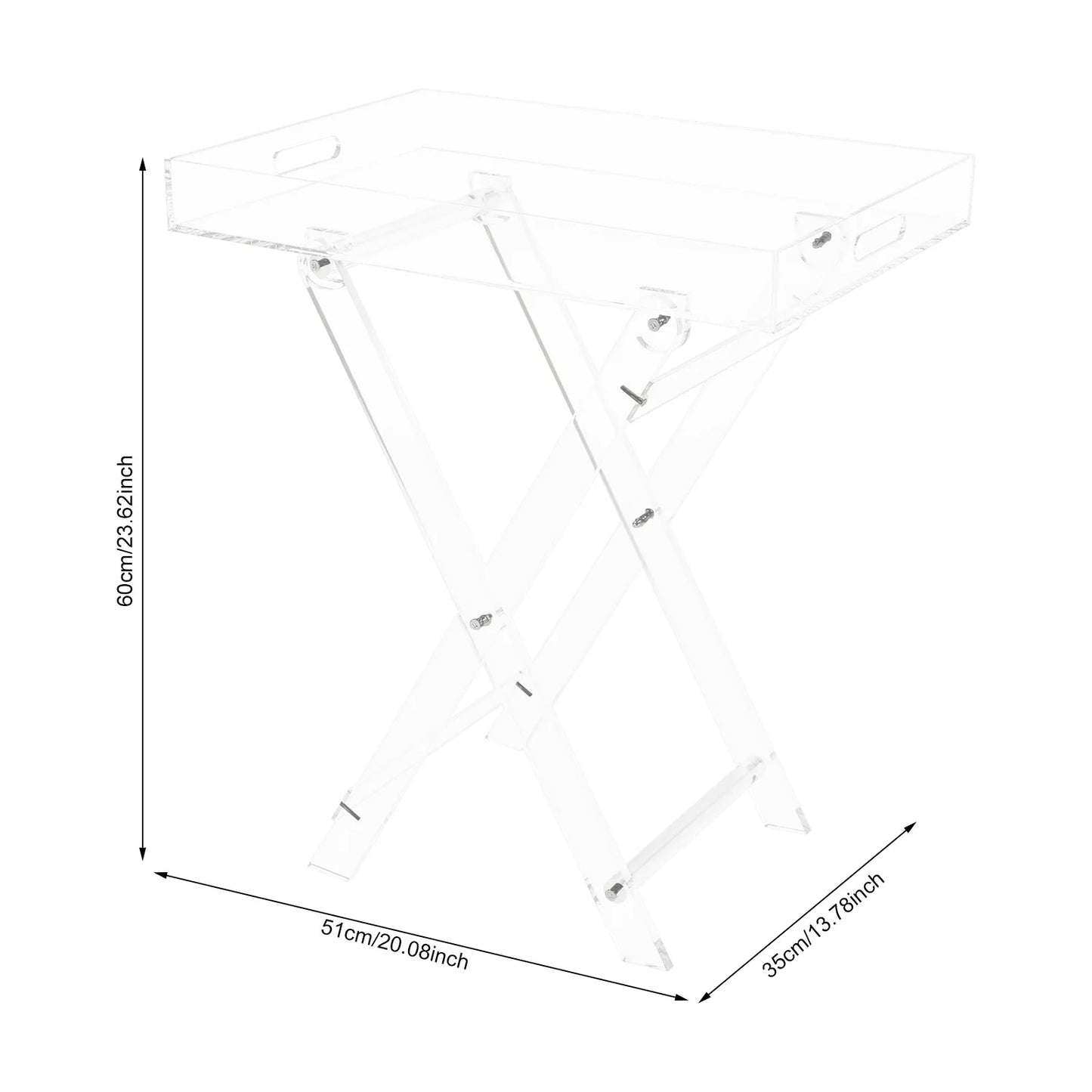 Acrylic Folding Tray Table, Clear Small Folding Tray, Space Saving Side Table for Living Room Bedroom Kitchen, Coffee TV Desk