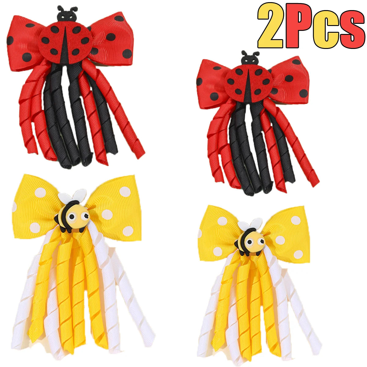 2Pcs Cute Bees Ladybug Hair Clips Insect Ponytail Hairpin Girls Kids Children Trendy Animal Playful Headwear Hair Accessories for Women