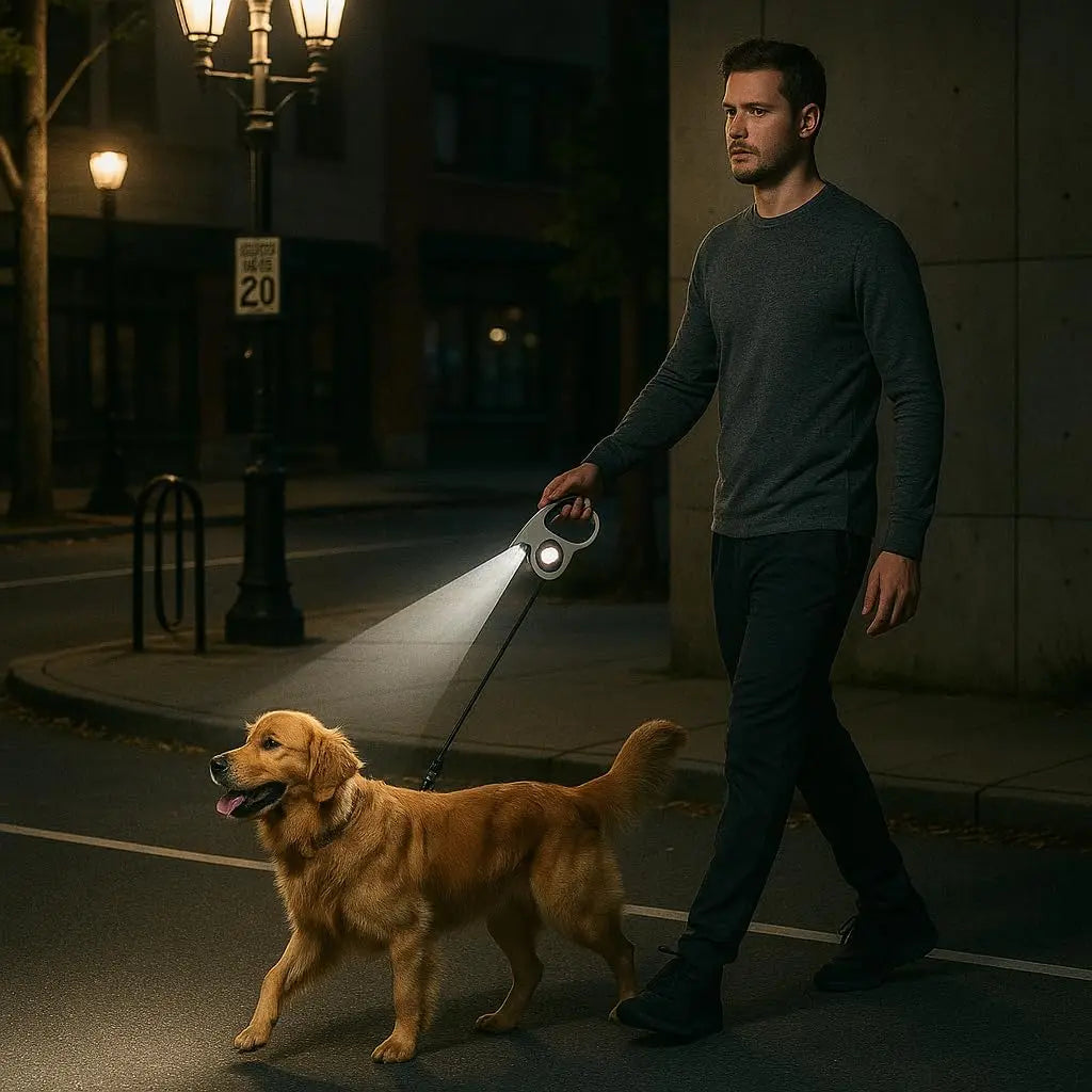 Led Light Retractable Dog Leash for Small to Medium Dogs – Extends Up to 16ft for Night Walks