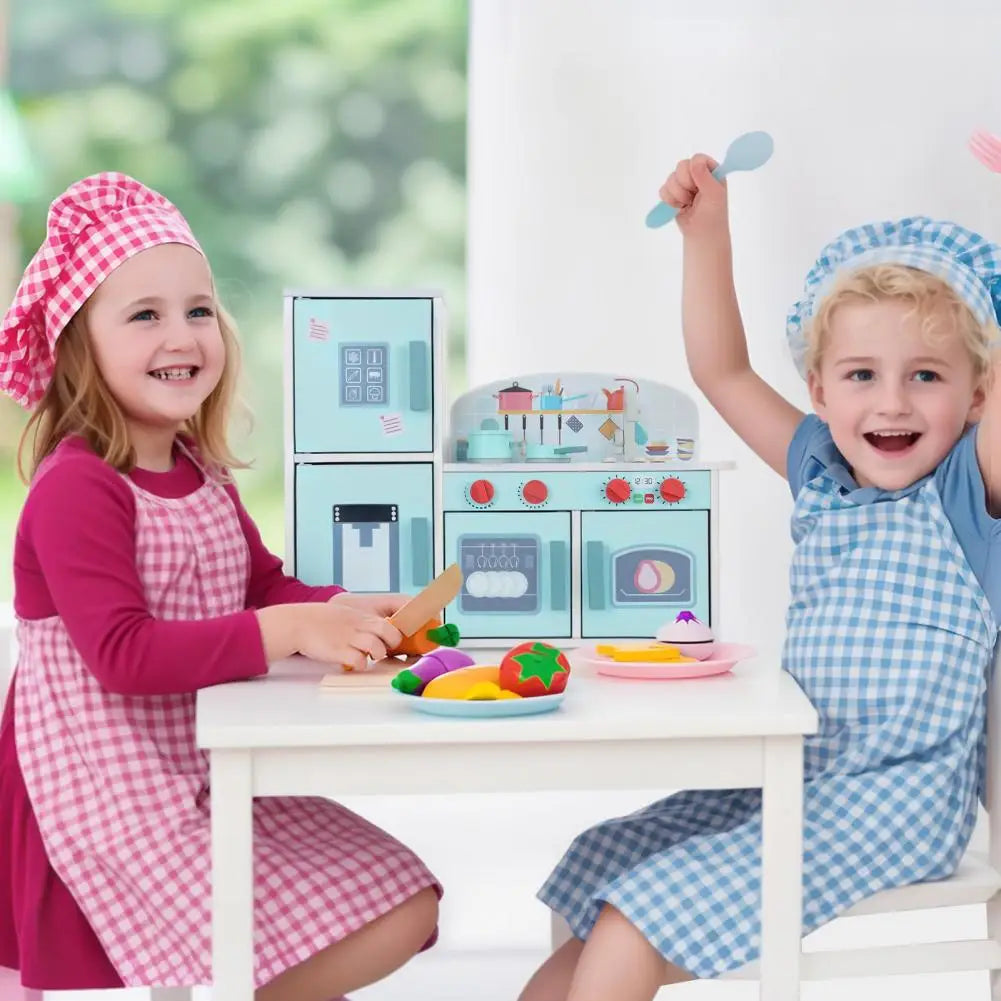 Wooden Kitchen Play Set with Rich Accessories, Sturdy Construction Children Simulated Fridge Toy,Pretend Play Kitchen Set