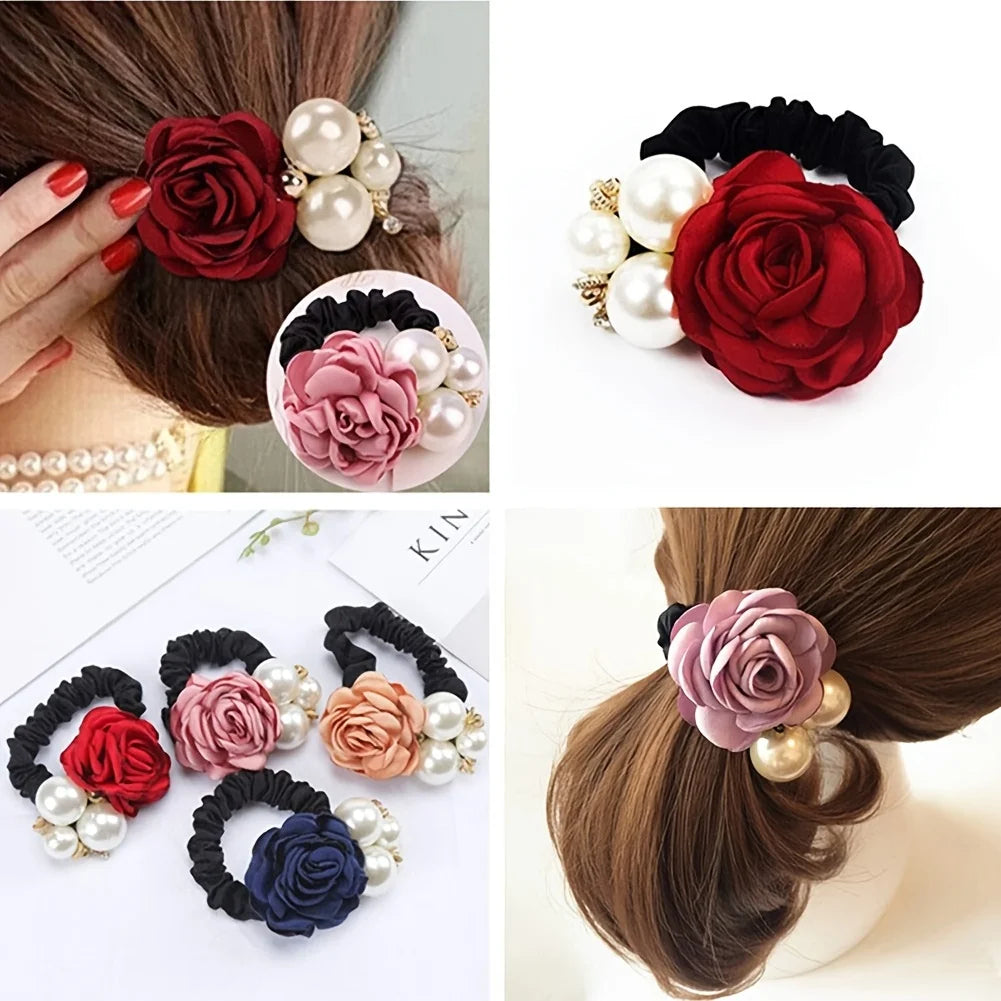 2/3/4 piece Korean fashion big pearl handmade camellia rose hair band headband hair accessories
