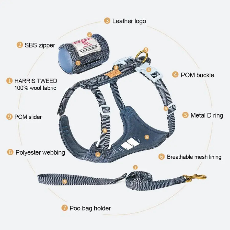 Dog Harness Leash with Poop Bag Holder Escape Proof Pet Vest for Outdoor Walking Lightweight Collar and Leash Set for Small Medi