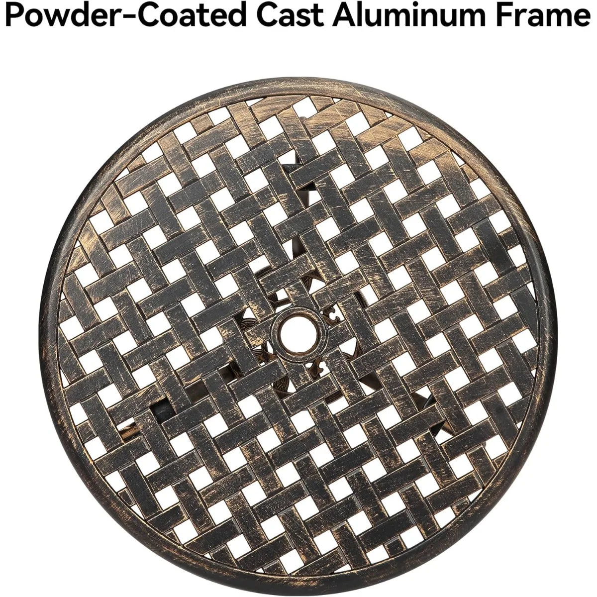Patio Bistro Table, 24" Round Outdoor Coffee Table with 2" Umbrella Hole, Outdoor Cast Aluminum Bistro Table Side Tab