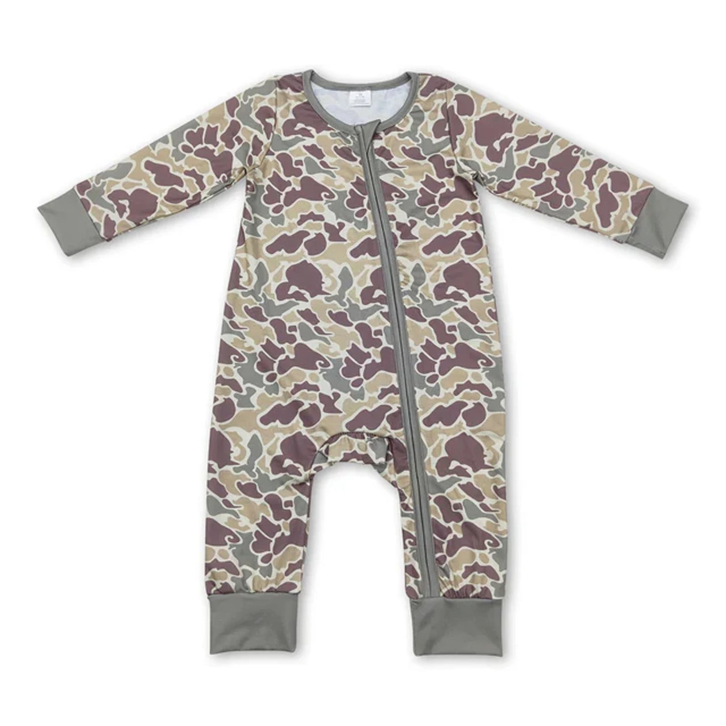 All Over Print Bamboo Baby Zipper Romper Long Sleeve Infant Sleeper Jumpsuit Hunting Camo Floral Newborn Sleepwear