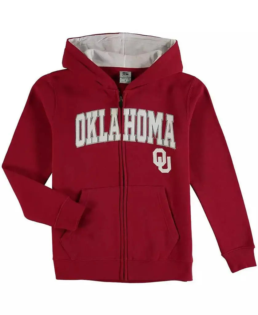 | Youth Boys Oklahoma Sooners Applique Arch and Logo Full-zip Hoodie