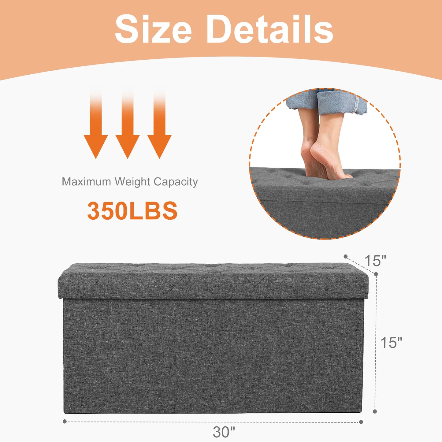 JHK Folding Storage Ottoman Bench Living Room Hidden Storage Footstool Toy Box Bedroom Strong Load-bearing Capacity Stool