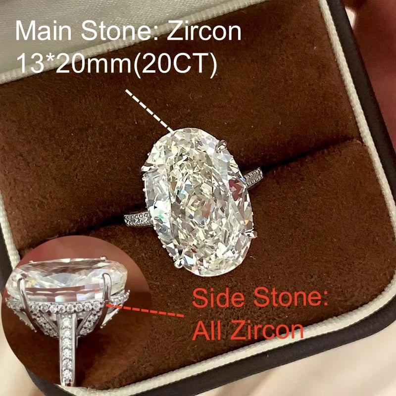 S925 Sterling Silver 20CT Large Carat Moissanite Egg Shape Ring Minimalist Band Luxury Jewelry for Women Elegant Gifts