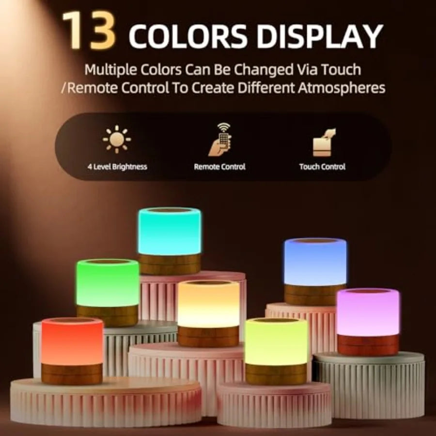 Portable Night Light for,USB Rechargeable Small Desk Lamp, 13 RGB Colors and 4 Brightness and 1 Remote, Touch Bedside Table Lam