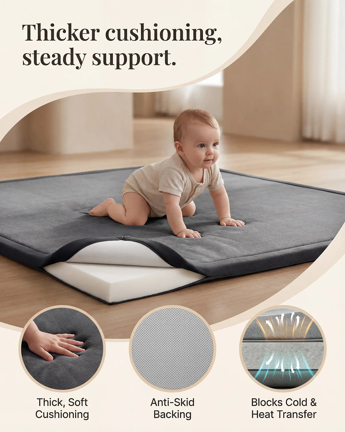 Goyuu Baby Play Mat for Floor Playpen Mat 1.3" Thick Elasti-Foam Padded Cushioning Non-Slip Playroom Tatami-Style Nursery Mat for Tummy Time & Crawling for Babies Toddlers Infants