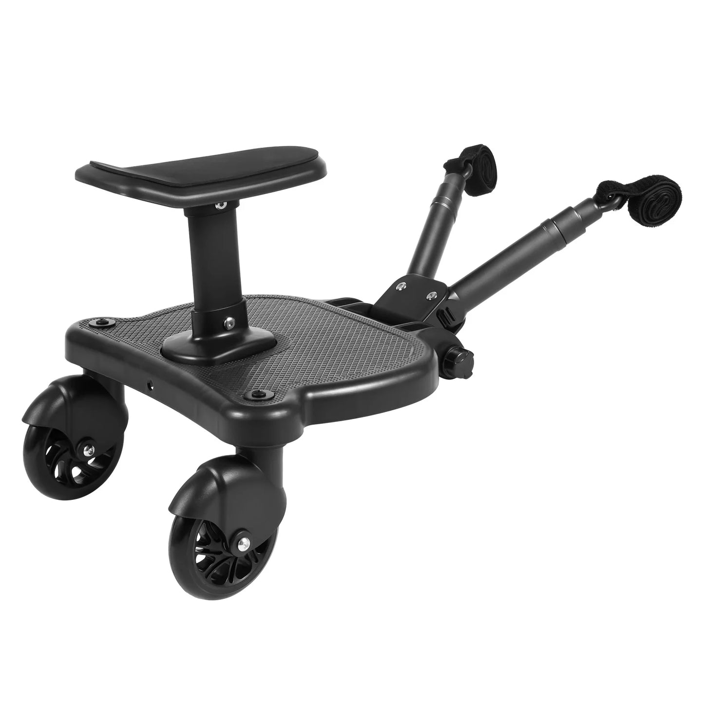 2 in 1 Universal Stroller Board with Detachable Seat Kids Standing Sit Buggy Board Wheeled Pram Pedal Adapter Load 25KG Black