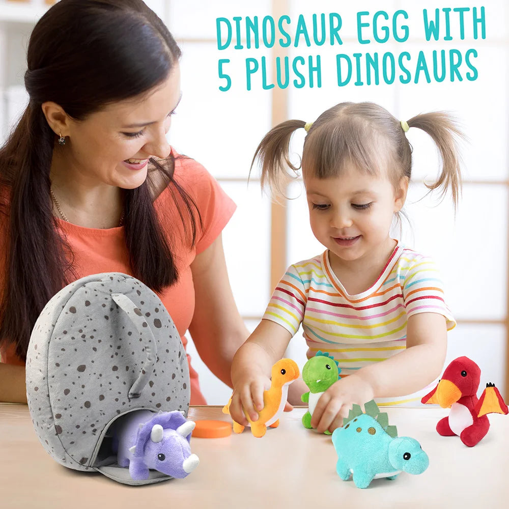 Dinosaur Stuffed Animals, 5 Small Dinosaur Plush Dolls Egg Bag Toys, Dino Plushies for Kids Girls Boys Birthday Christmas Gifts