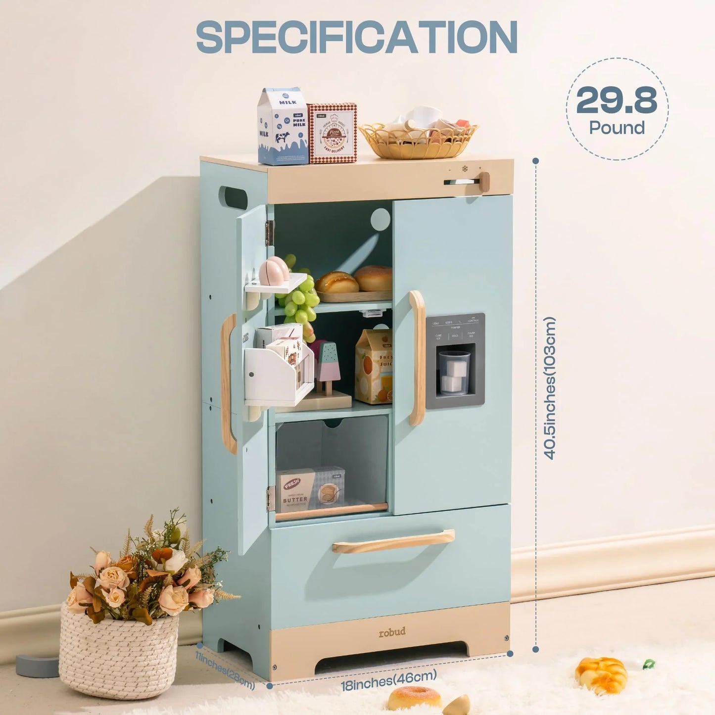 Kitchen Washer Playset Play Kitchen Fridge Refrigerator Play Toy Oven Wooden Kitchen Playset for Kids Age 3+Blue