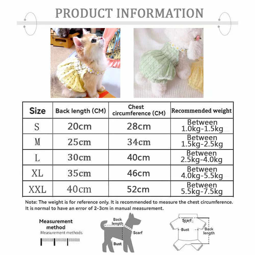 Breathable Cat Skirt Floral Wreath Collar Pretty Cute Small Dog Skirt Thin Small Dog Dress Mini Puppy Princess Dress