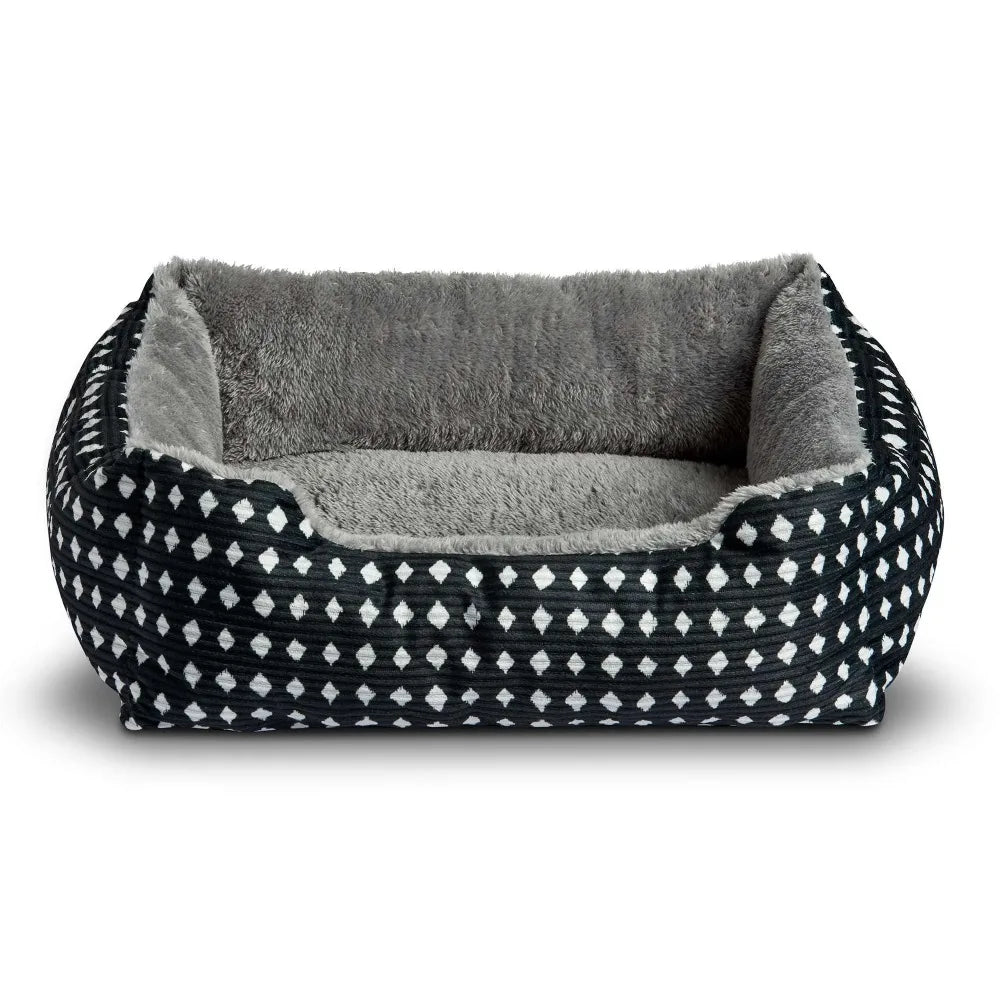 Cozy Cat Dog Bed Small Cuddler Pet Mat Washable Black White Diamond Pattern 19x15 Inch Soft Plush Cushion for Puppy Kitten