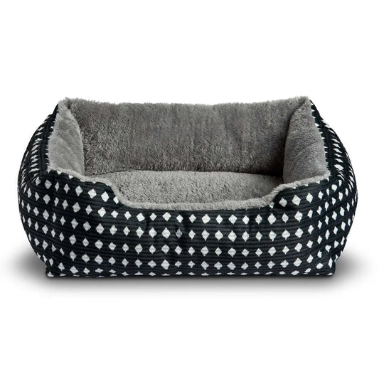 Cozy Cat Dog Bed Small Cuddler Pet Mat Washable Black White Diamond Pattern 19x15 Inch Soft Plush Cushion for Puppy Kitten