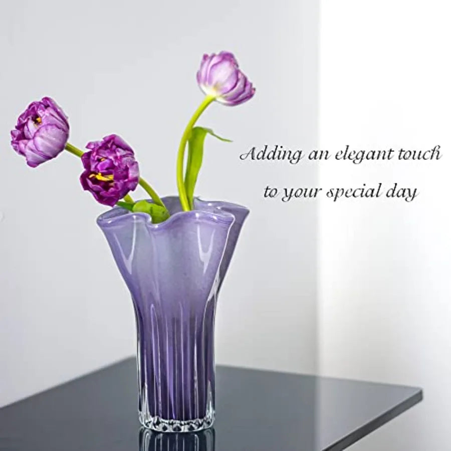 8'' Blown Glass Flower Vase for Home Wedding Modern Centerpieces Decorative Purple