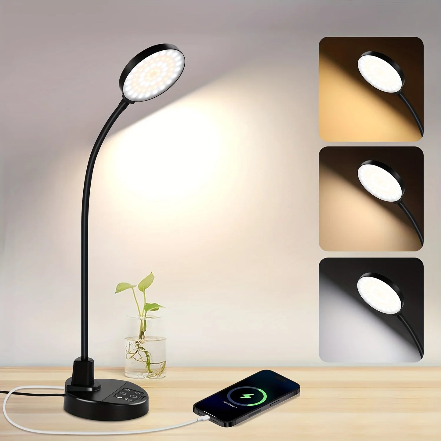 3.5 Inch LED Desk Lamp with USB Charging Port, USB Powered Dimmable 3 Color Temperatures 5 Brightness Levels 4 Timer Settings Flexible Adjustable Gooseneck Sturdy Base Eye-Caring Reading Light for Home Office Bedroom Study Li