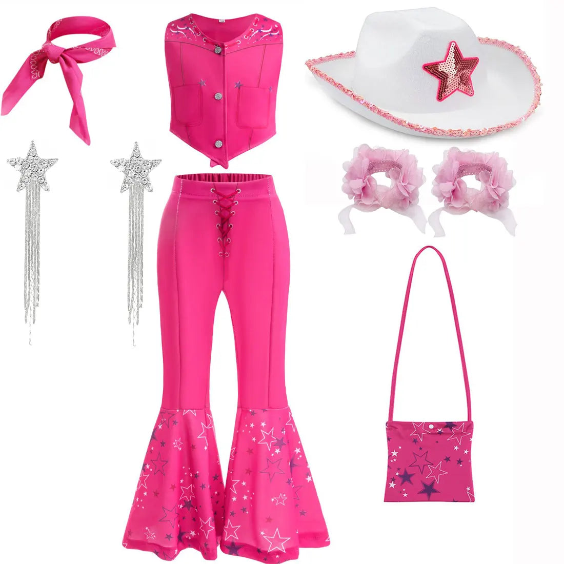 Halloween Hot Movie Margot Robbie Role Play Baby Pink Dress Girl Cowboy Look Dress Summer Sleeveless Plaid Slim Strap Dress Set