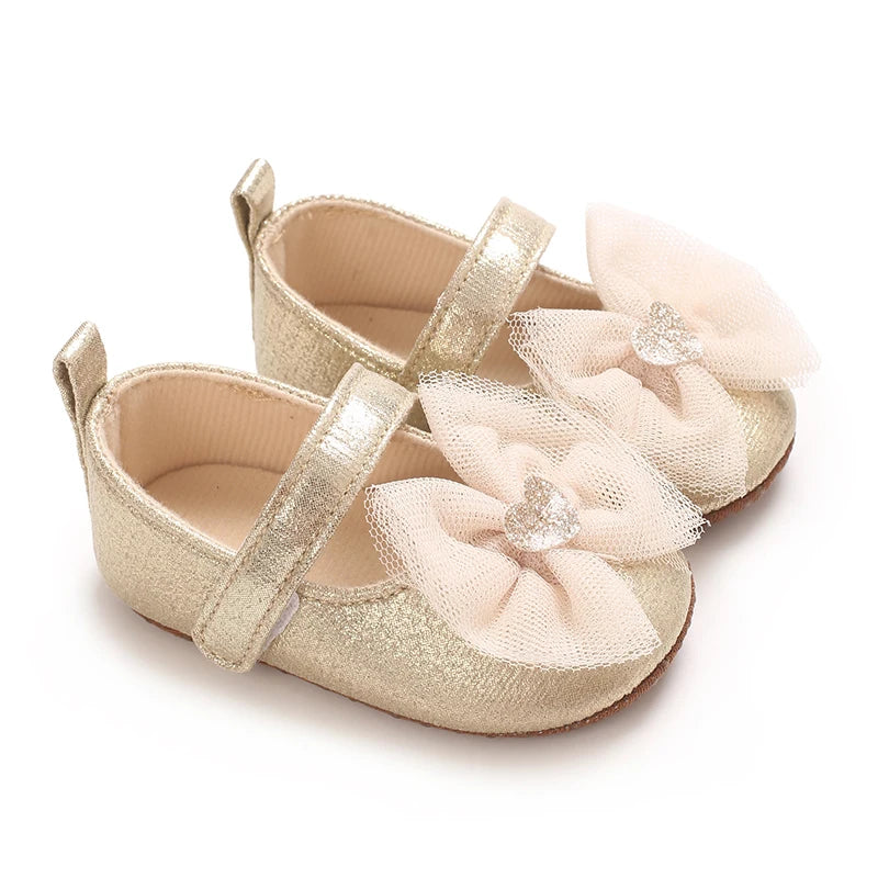Cute Spring Newborn Golden Baby Shoes Non Slip Cloth Bottom Girl Shoes Elegant Breathable Casual Baby First Walking Shoes 0-18 M