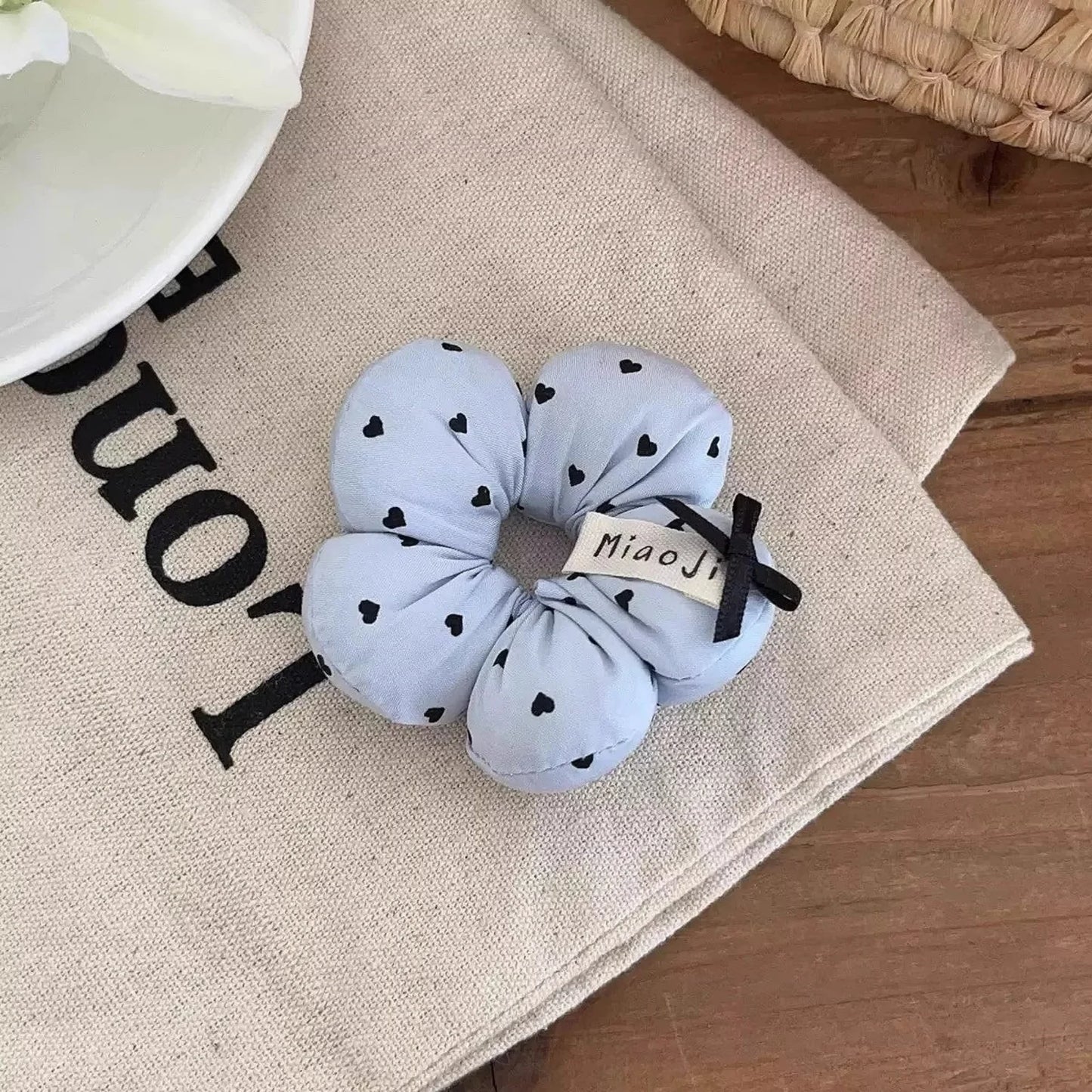 1PC　Cute Flower - Shaped Hair Scrunchies for Kids, Heart - Printed Elastic Hair Ties, Sweet Hair Accessories for Girls