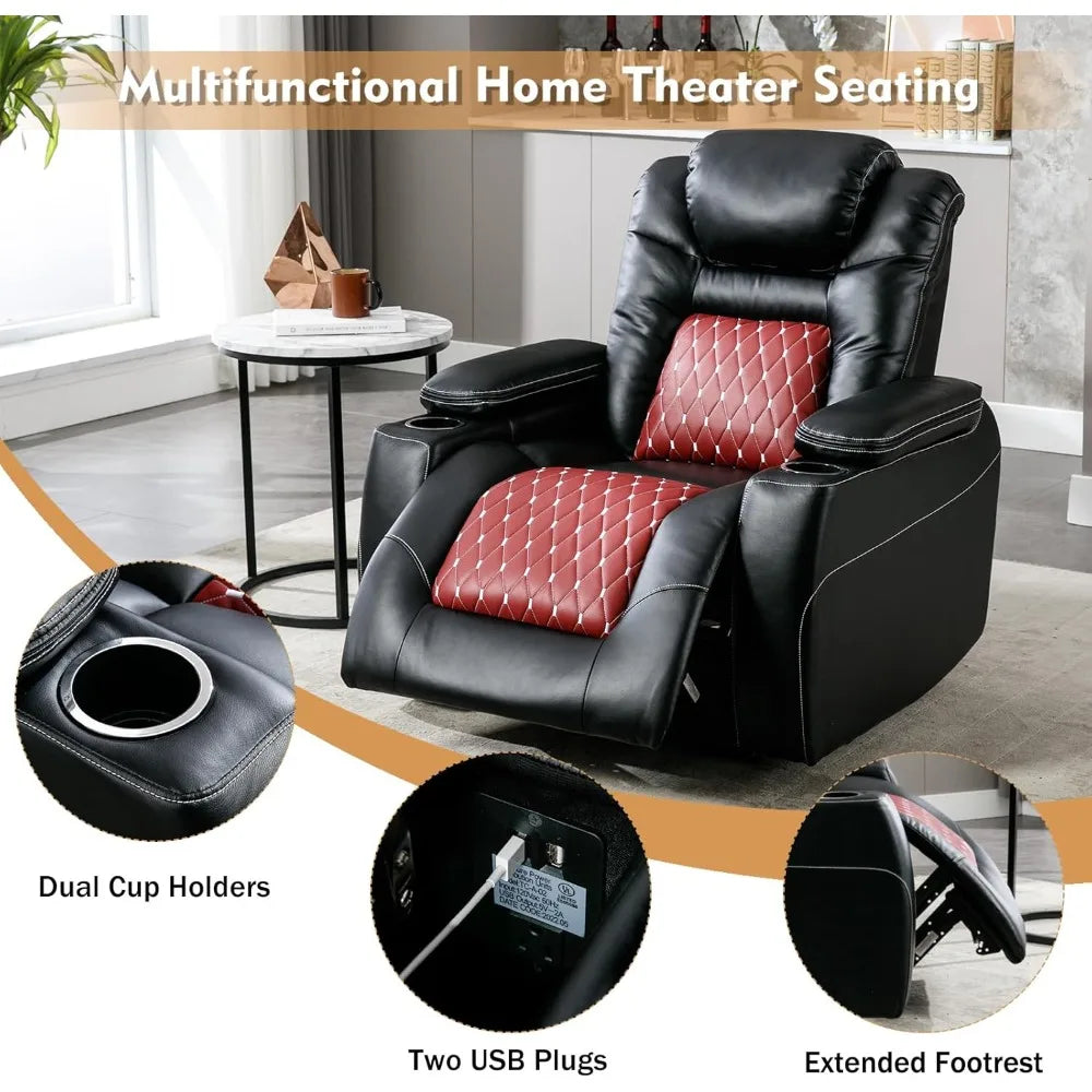 Electric Power Recliner Chair with Adjustable Headrest, Faux Leather Home Theater Seating, Overstuffed Reclining Furniture