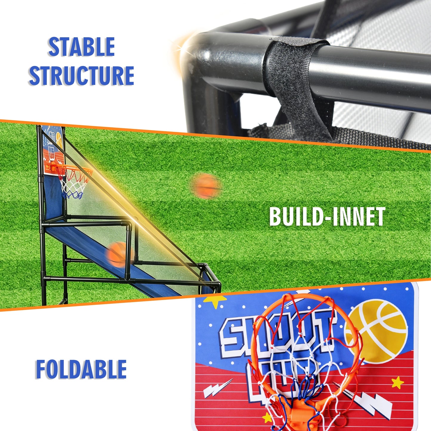 Basketball Arcade Game for Kids Indoor Outdoor Basketball Hoop with 2 Balls & Pump Foldable Stand for Toddlers & Children