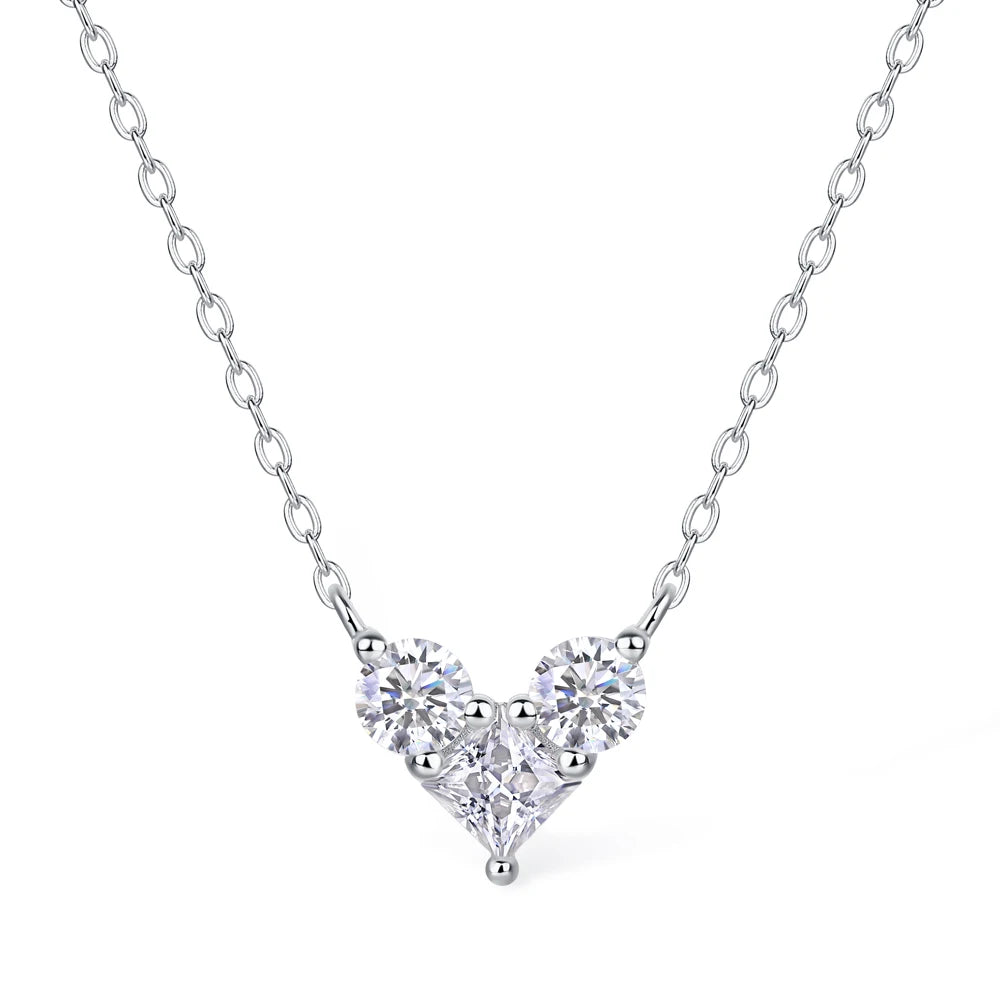 Sweetrain 4mm Princess Cut Moissanite Necklace 925 Sterling Sliver Chain Plated 18k White Gold Heart Necklace for Women Jewelry