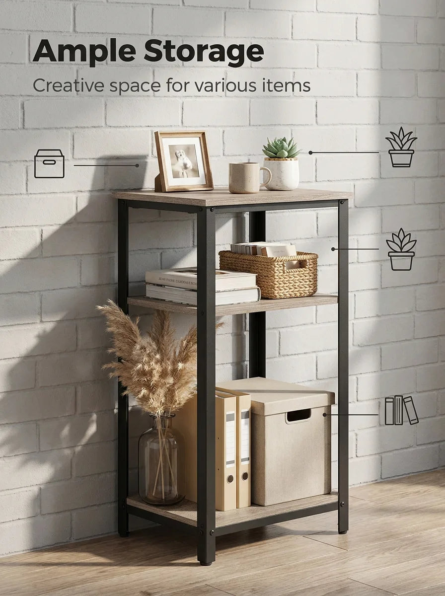 Tall 30 in end table, 3 tier side table with strong wooden shelves, small side table for living room office small places