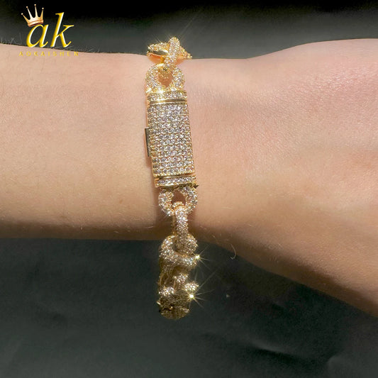 Aokaishen Iced Out Cuban Link Bracelet for Women Cross Infinity Cubic Zirconia Real Gold Plated Hip Hop Jewelry