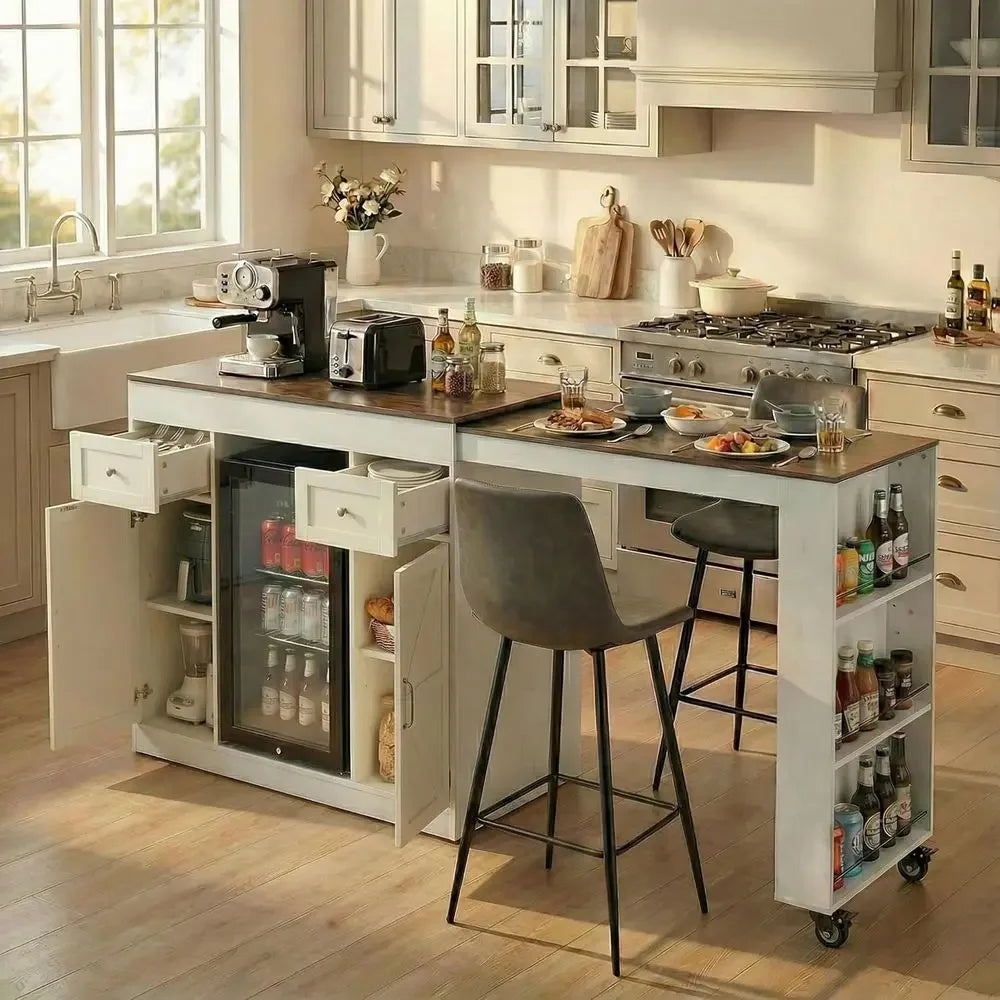 48’’- 80’’ Exble Kitchen Island with Storage Black Expd Kitchen Island Table with ridge Comparent & Ders, Sideboard Buet Table w