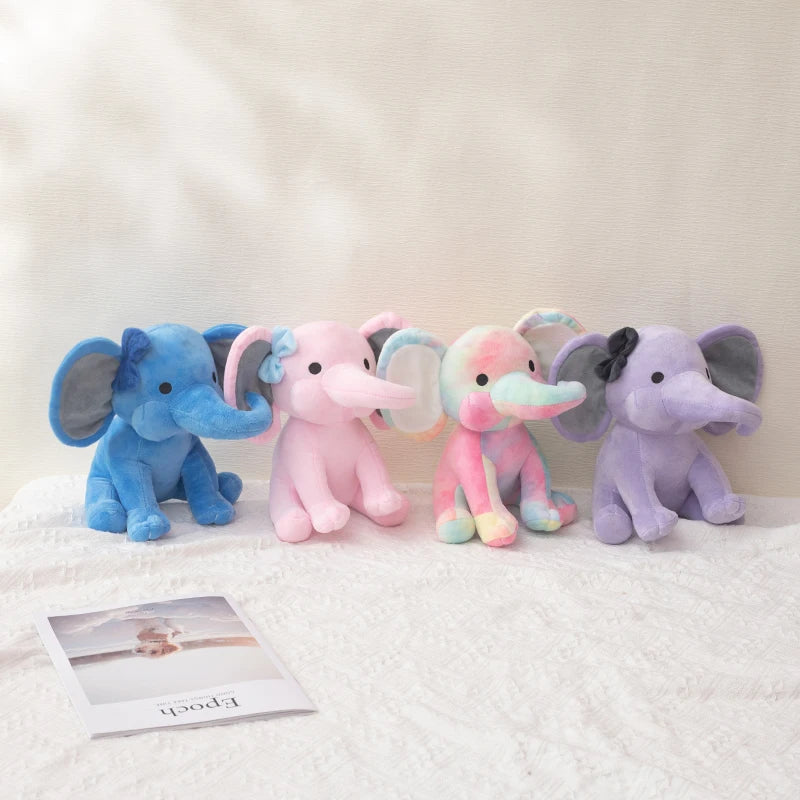 25cm/9.84in Soft Elephant Plush Stuffed Animal - Cute Fluffy Colorful Plush Toy (Multiple Colors: Pink/Blue/Purple/Rainbow) - Id