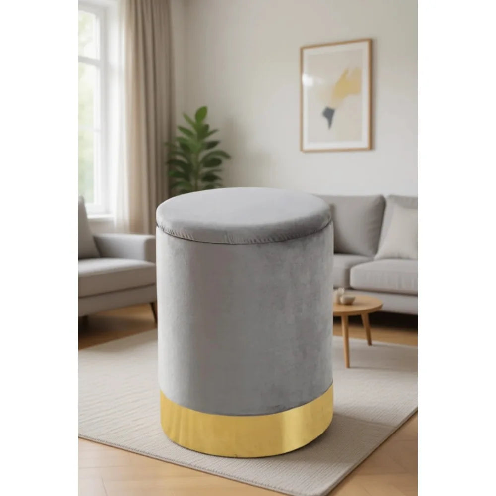 Multipurpose Velvet Ottoman Footrest with Metal Base, Padded Seat Supporting 300 lbs for Living Room (Grey)