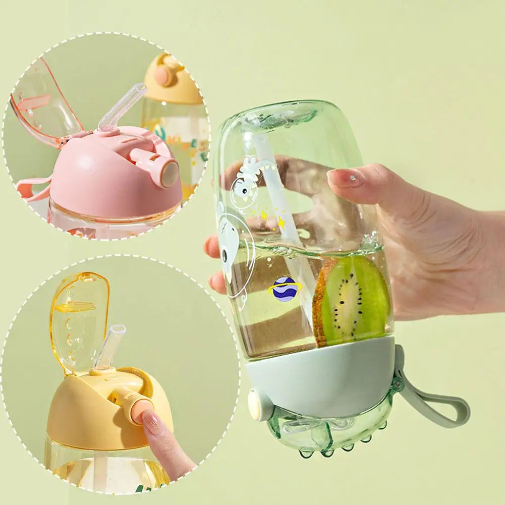 500ml Children's Dinosaur Water Bottle with Silicone Straw Leak Proof Plastic Water Bottle Summer Children's Water Cup