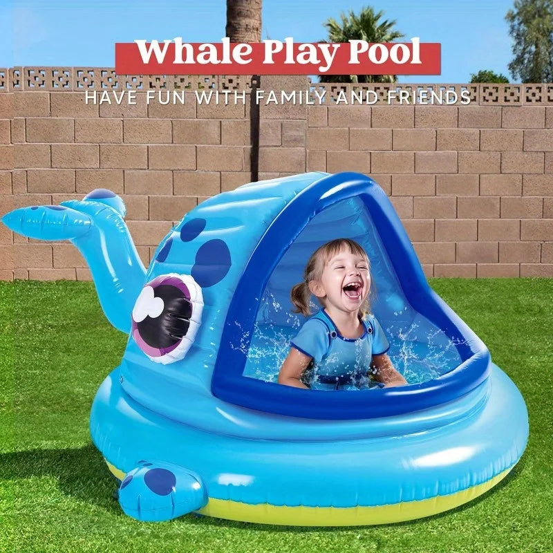 Joyfy Inflatable Shade Kiddie Pool Whale Baby Pool Tent Infant Swimming Pool  Blow Up Toddler Pool for Swim Party Toys Summer