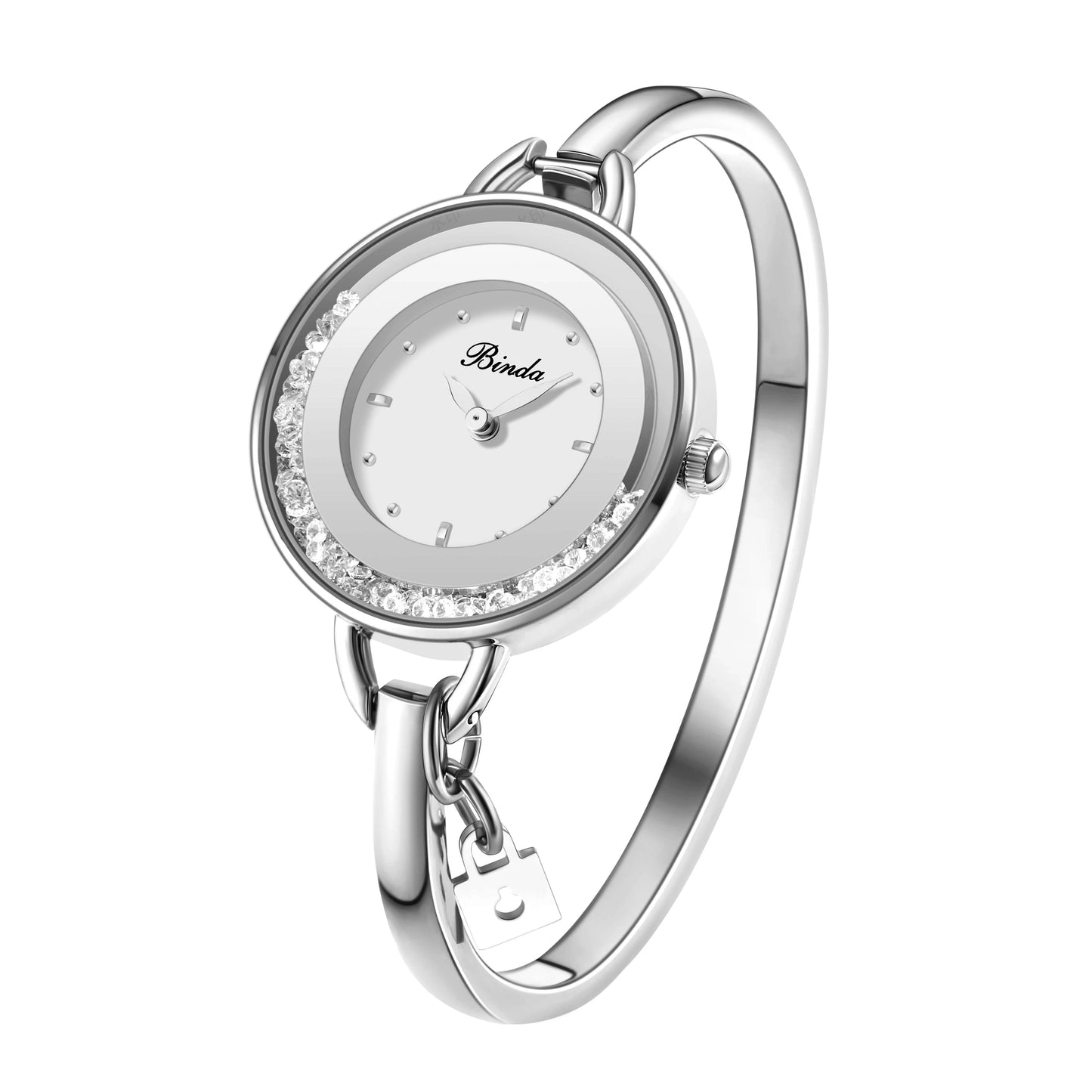 BINDA Women’s Elegant Waterproof Stainless-Steel Quartz Watch – Rainbow Gold Bracelet, Round Delicate Dial, Perfect for Daily