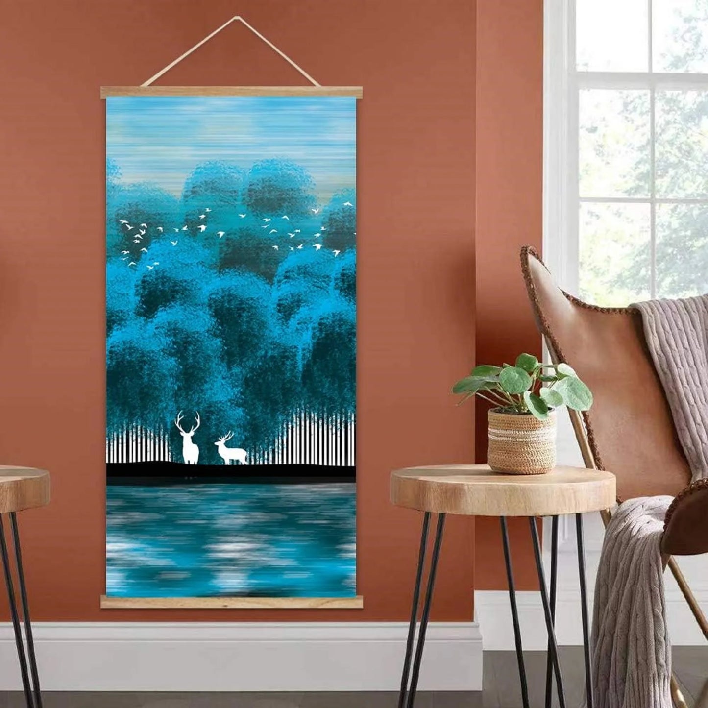 Wooden Framed Hanging Poster Nordic Style Nature Landscape Wall Picture Poster Artwork for Home