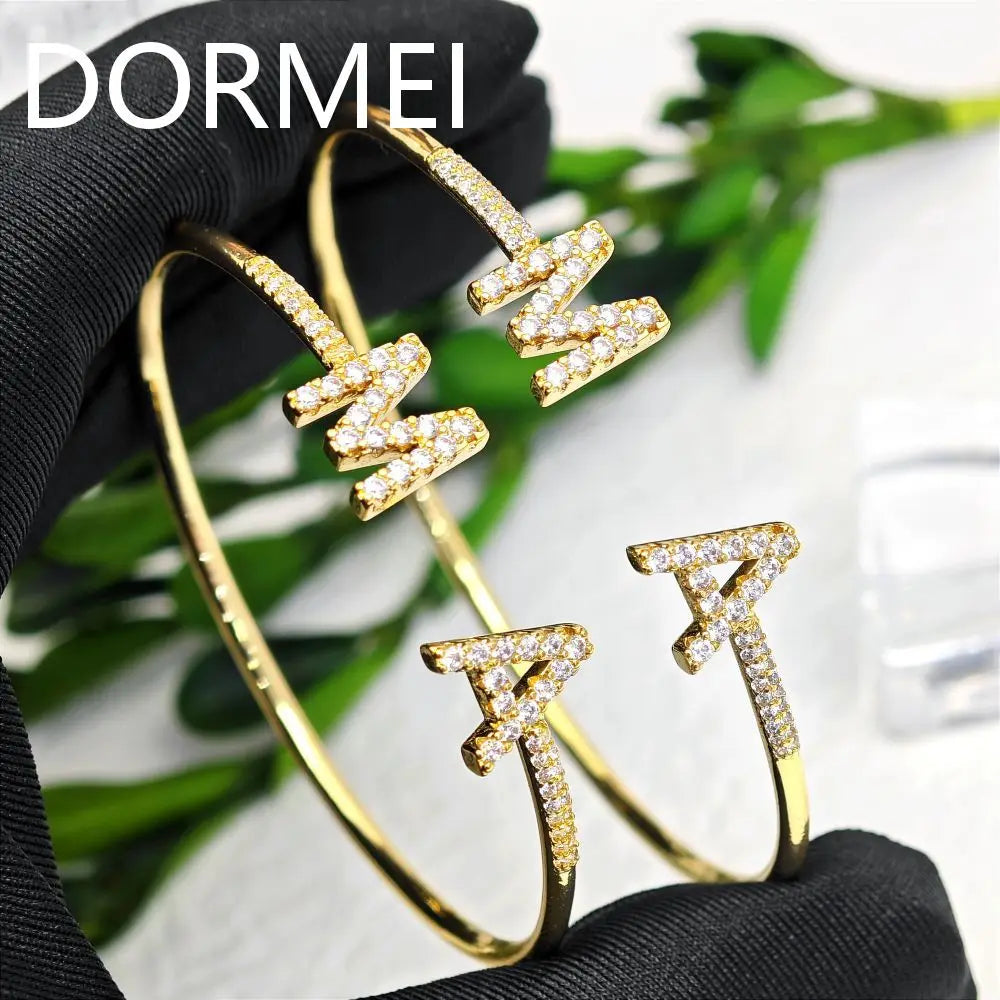 DOREMI New Arrival Birthstone Cz Color Letters Women Bracelet Cuff Full Crystal Bangles Bracelet