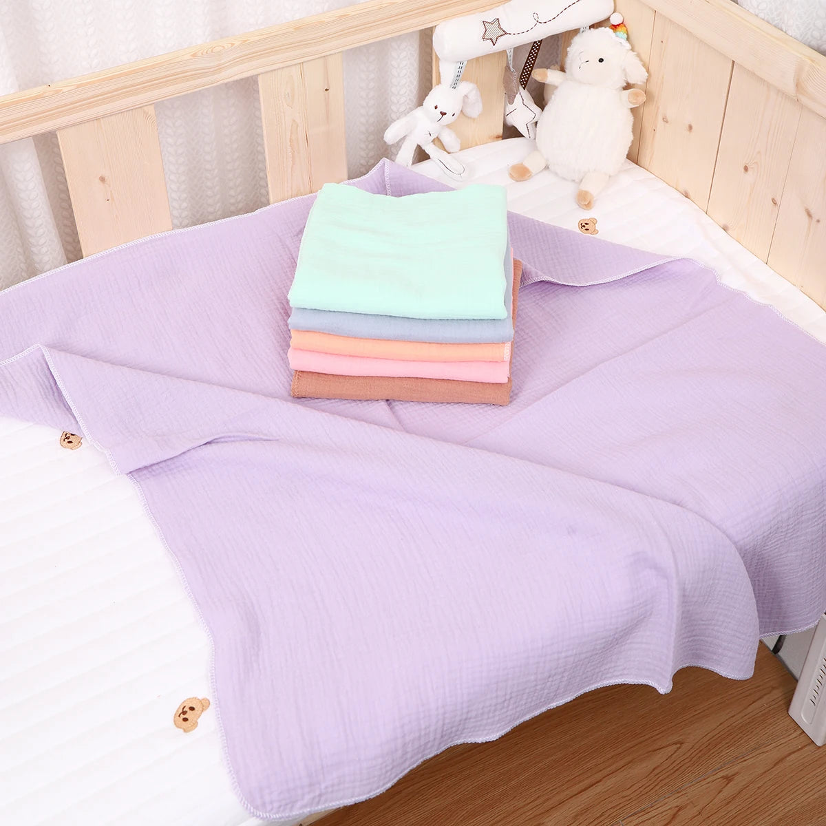 Baby Cotton Swaddle Blanket Muslin Bath Towel Newborn Crinkle Fabric Stroller Cover Wrap Gauze Toddler Sleep Blanket