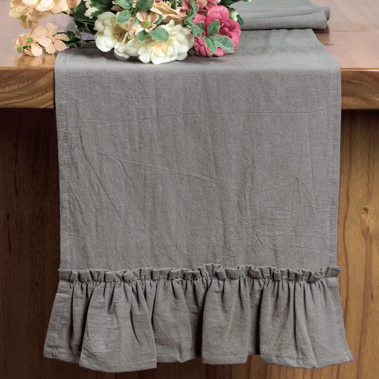 Cotton Ruffles Table Runner Event Party Supplies Fabric Decor Romantic Solid Colour Placemat for Holiday Wedding Christmas Doily