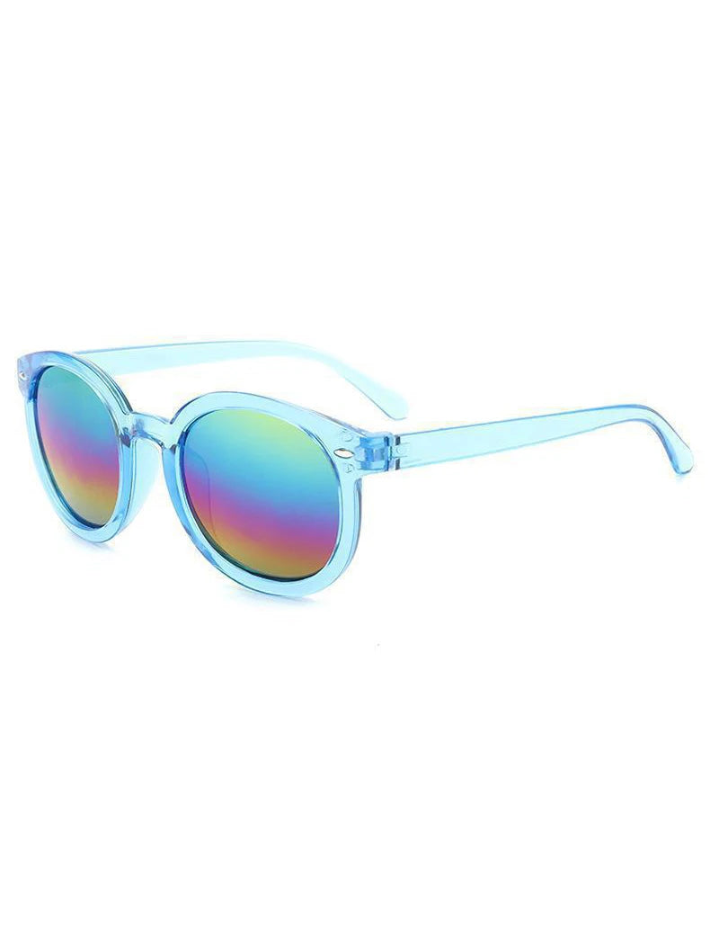Neon Round Kids Sunglasses Reflective Rainbow Lenses UV Protection Colorful Shades for Boys Girls Beach Outdoor Fun KJ076