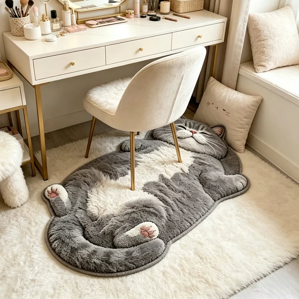 Adorable Fun Cat-Shaped Area Rug Stylish Unique Home Decor Carpet for Living Rooms Cartoon Bedrooms Bedsie Floor Mat Soft Plush