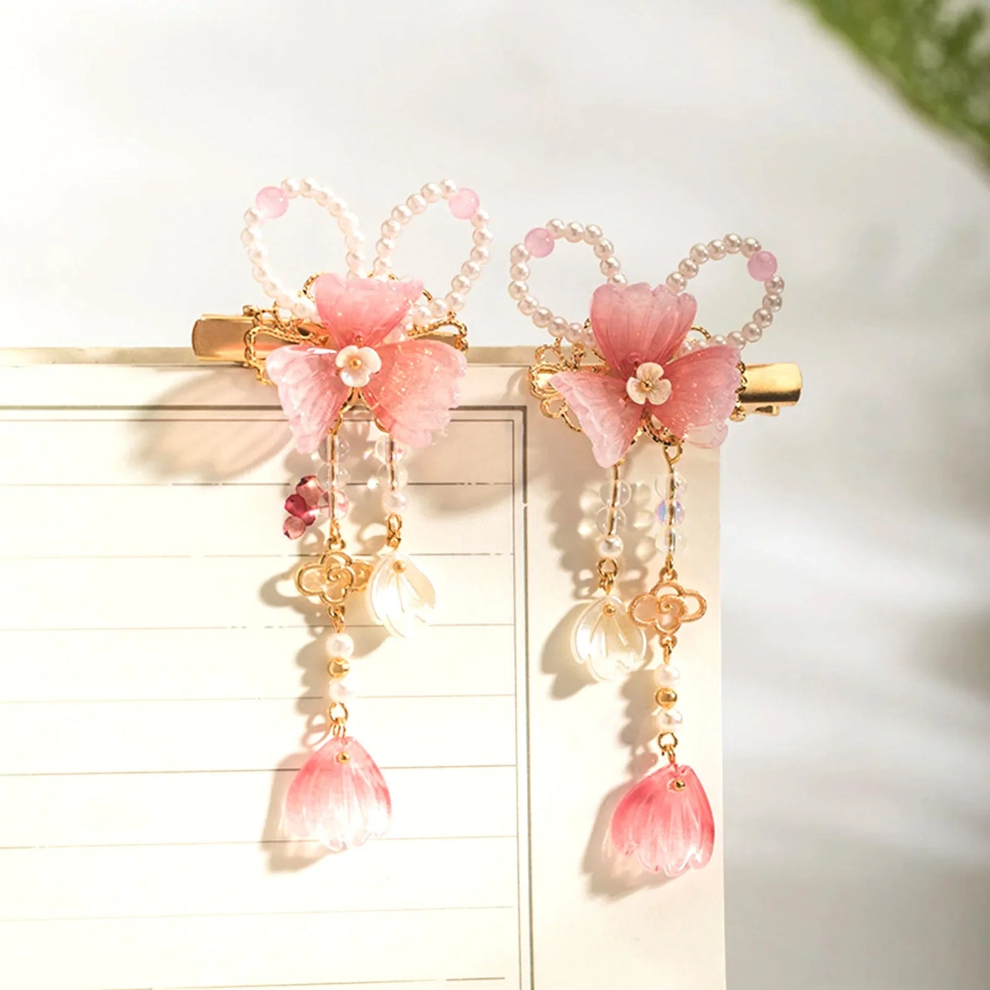 2pcs Chinese Hanfu Hair Clips Hairpins Flower Girls Pink Barretes Crystal Tassel Children Hair Accessories Jewelry Headwear
