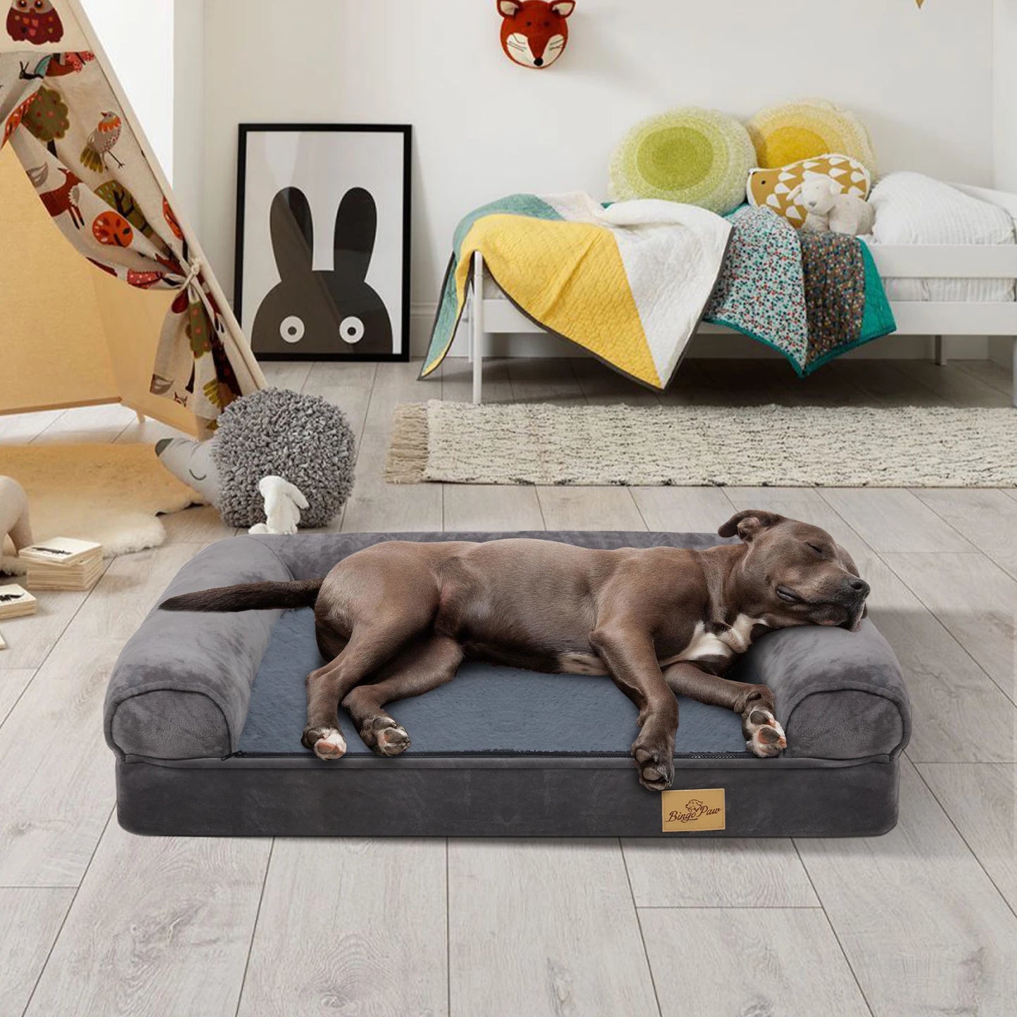 Extra Large Cozy Sofa-type Dog Bed Sponge Foam Base Pet Crate Bed Couch Bedding with Bolster, Waterproof Cover
