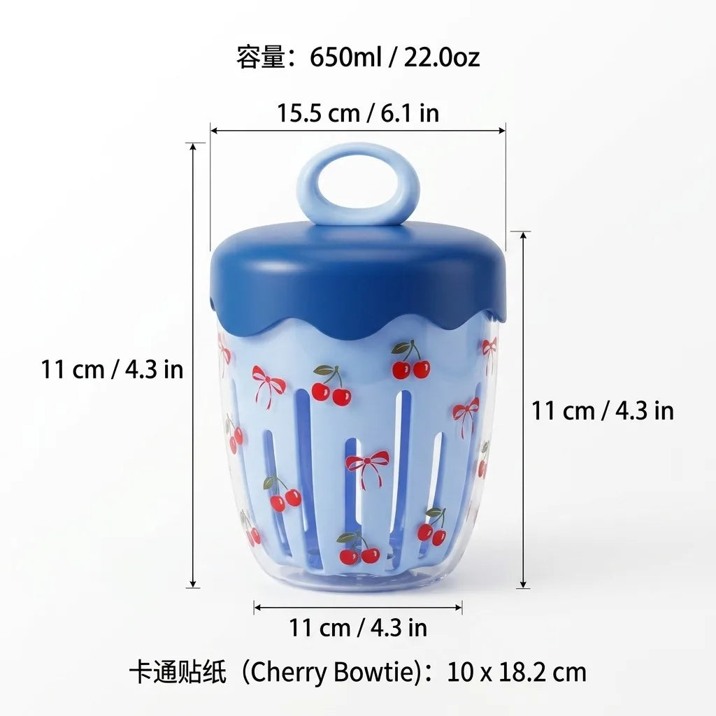 Clear Plastic Salad Container with Lid Fork Double Layer Fruit Drain Cup Yogurt Cereal Snack Bento Lunch Box for Kids School