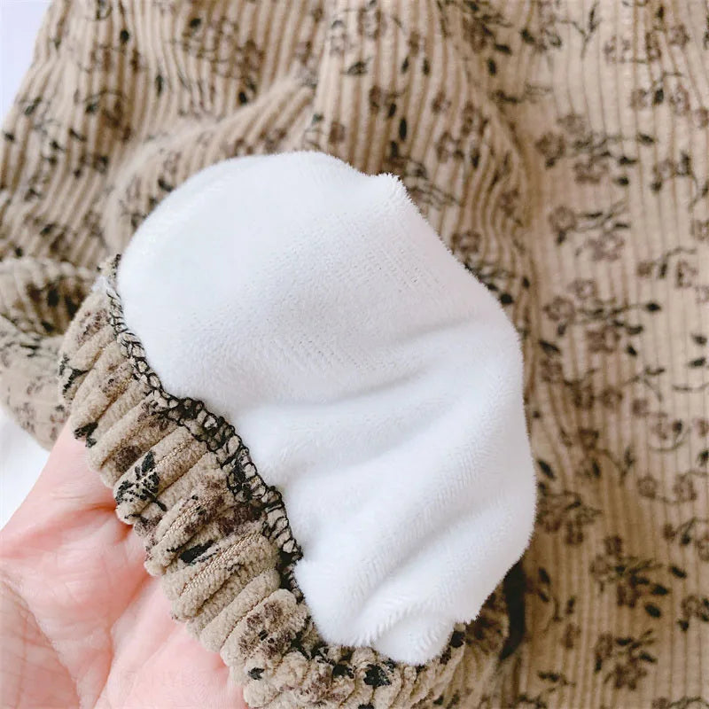 Spring Autumn Girls Korean Corduroy Floral Pants Thicken Fleece Warm Children Trousers Fashion Leopard Print Boys Pants Outwear