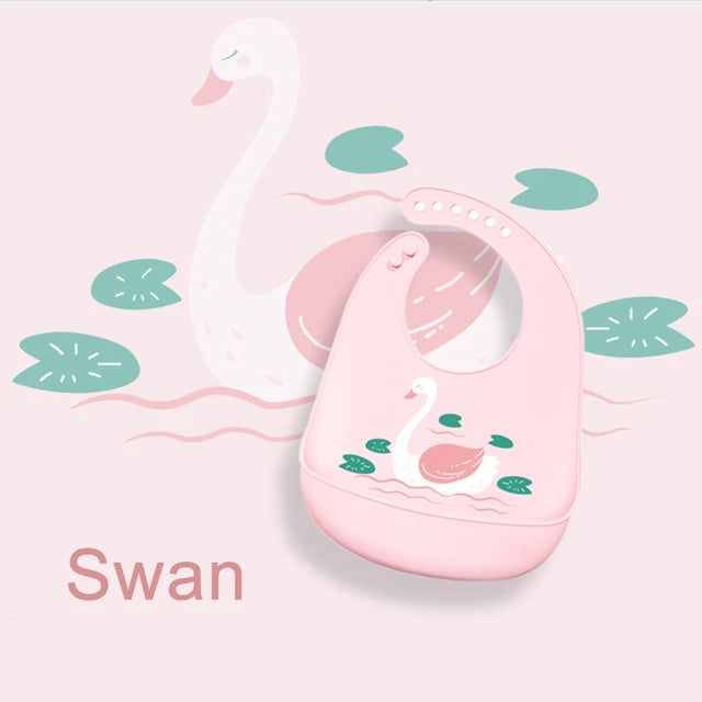 Silicone Baby Bib Waterproof Drool Catcher Cartoon Newborn Feeding Soft Edible Bib Adjustable Baby Burp Cloth
