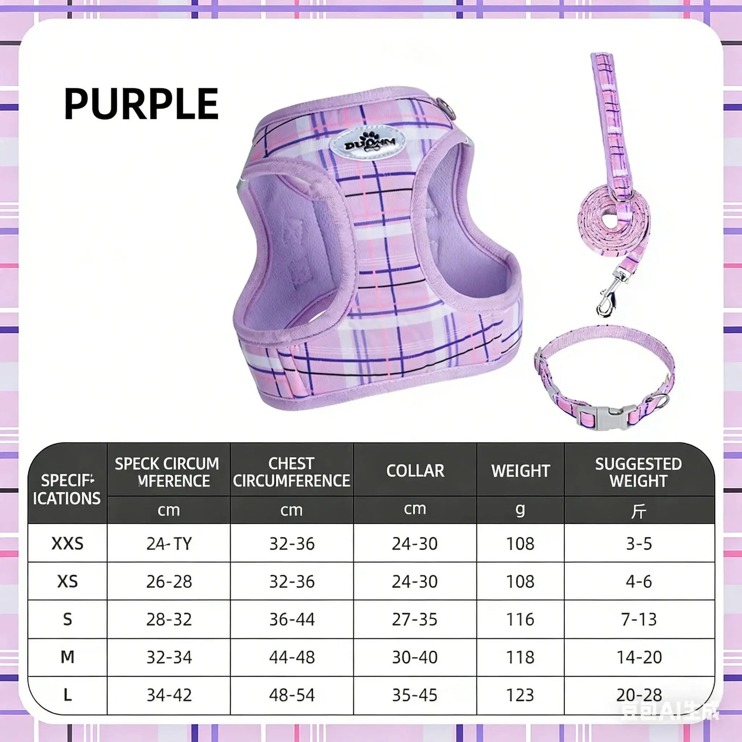 Classic Plaid Pet Three-Piece Set, Stress-Relief Leash, Vest-Style Harness, New Year Dog Harness